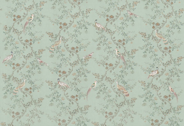 Chinoiserie birds & flowers tree - soft green