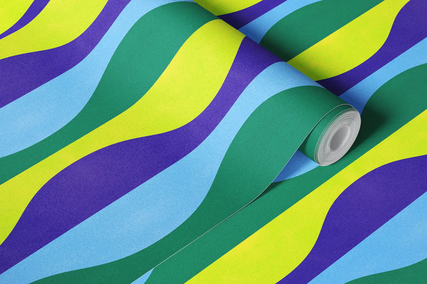 Bold Retro Geometric in Blue Yellow Green wallpaper roll