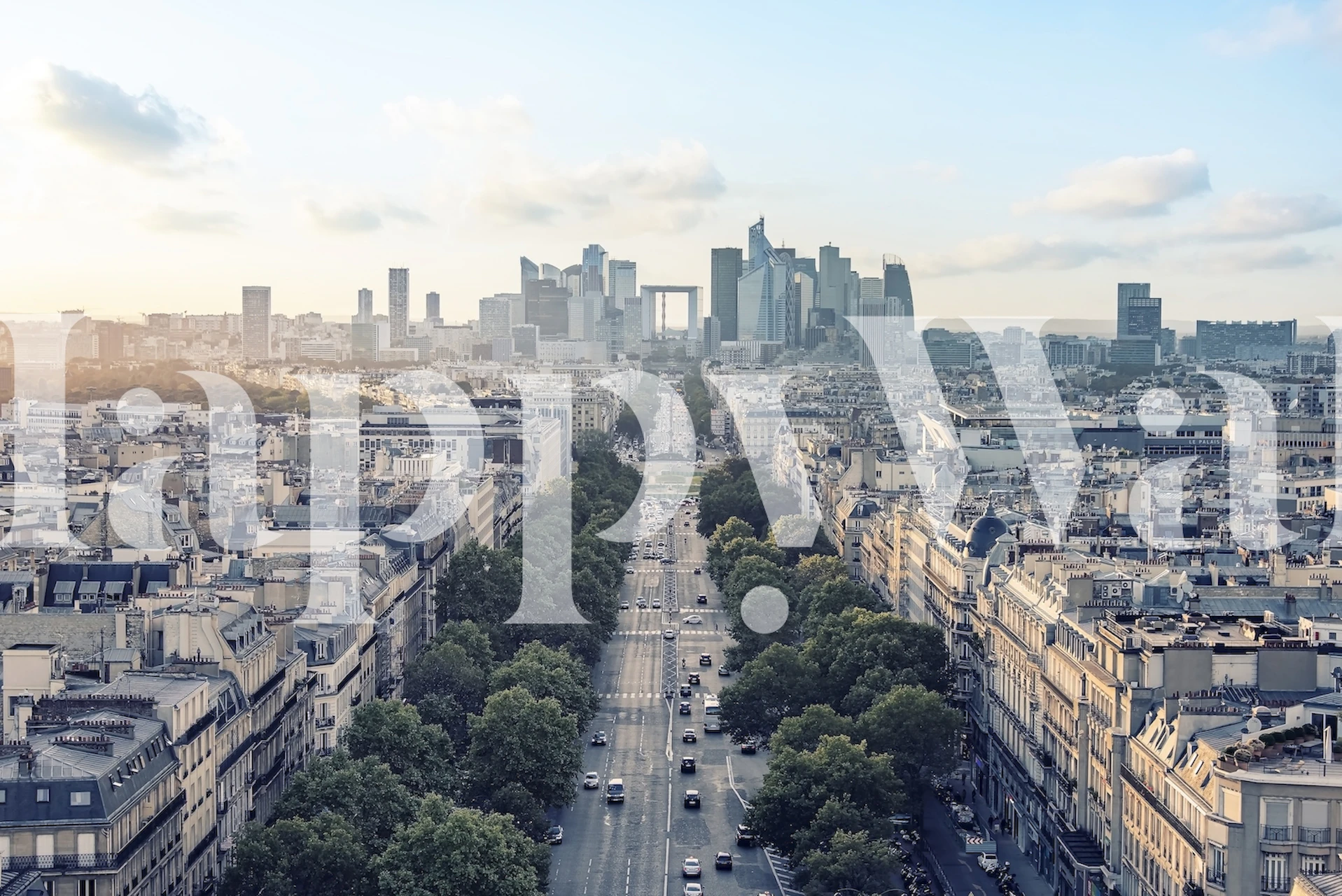 Paris city skyline with a sunset backdrop wallpaper