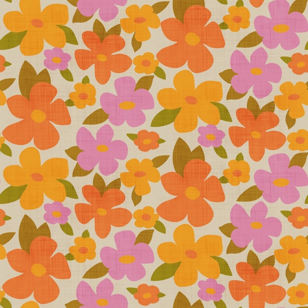 Retro Bright Flowers in Orange Pink Yellow