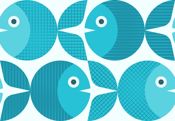 Mid Mod Geo Fish Pattern Blue