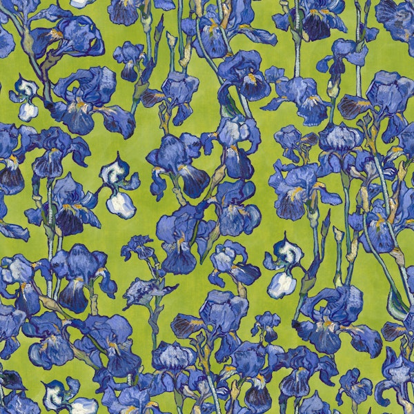 Van Gogh Irises Pattern in apple green and cobalt blue