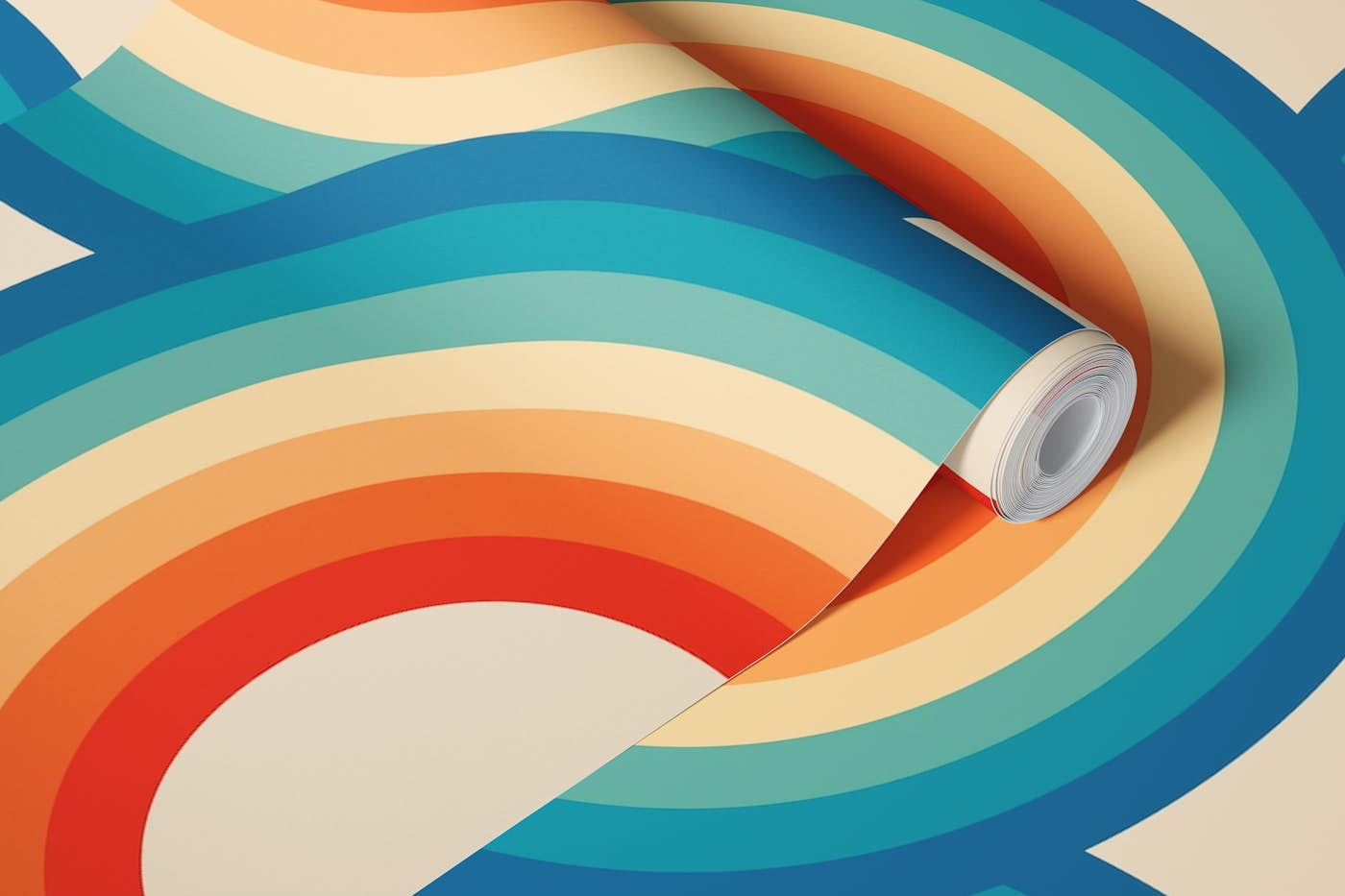 Bold Retro Geometric Rainbow wallpaper roll