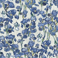 Van Gogh Irises Pattern in stone white and cobalt blue wallpaper