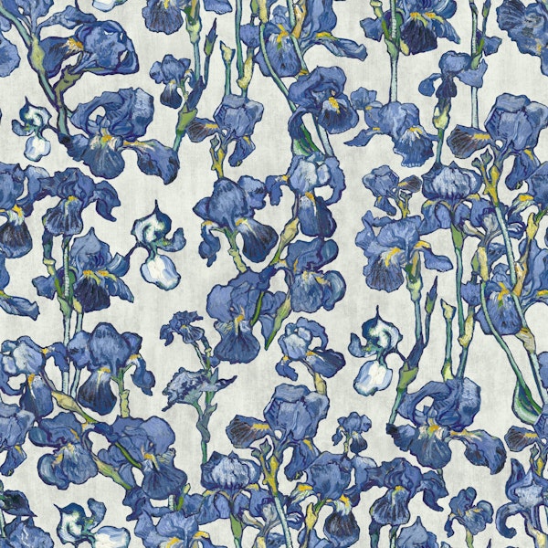 Van Gogh Irises Pattern in stone white and cobalt blue