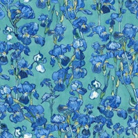 Van Gogh Irises pattern in cobalt, navy and turquoise blue wallpaper