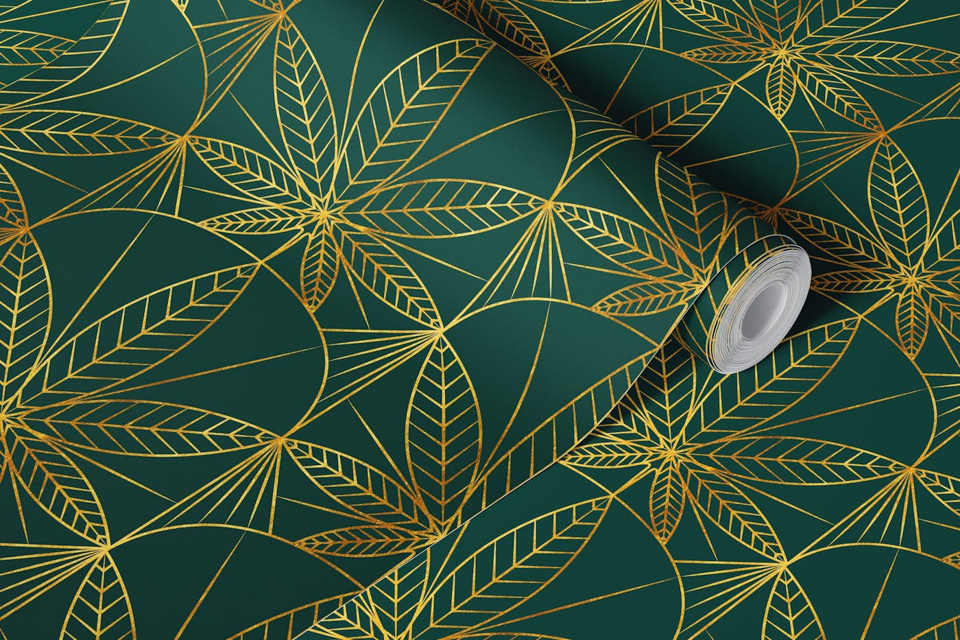 Art Deco Cannabis Luxury Vintage Emerald Green Gold wallpaper roll