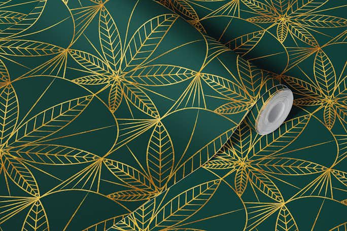 Art Deco Cannabis Luxury Vintage Emerald Green Goldwallpaper roll