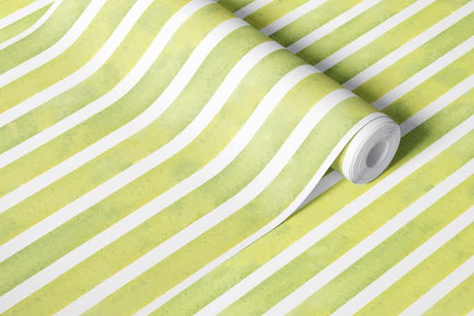 Spring Green Watercolour Stripewallpaper roll