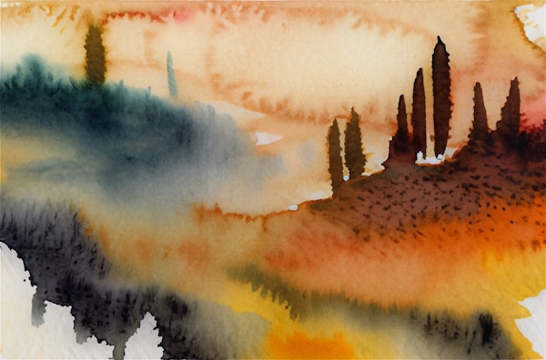Tuscany evening in watercolor