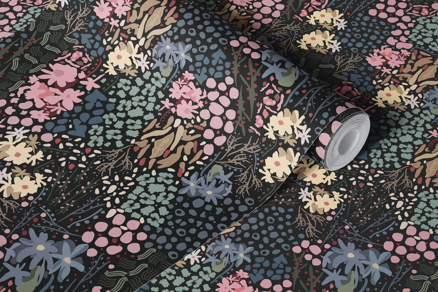 Abstract modern floral ditsy pattern dark II wallpaper roll