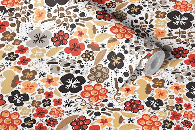 Retro floral pattern whitewallpaper roll