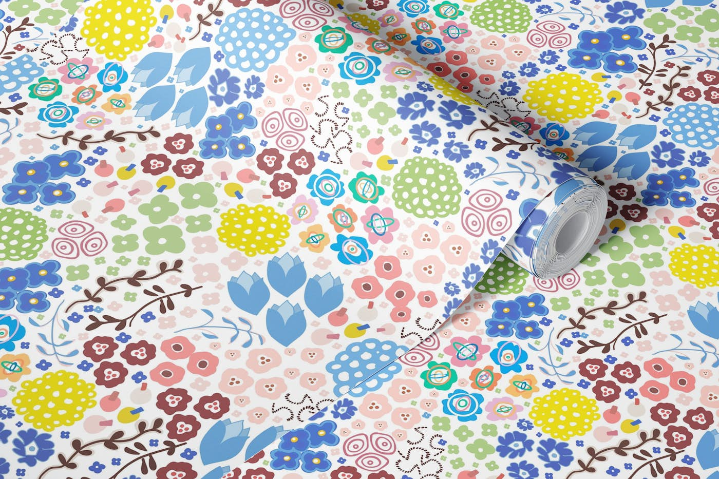 Abstract modern floral ditsy pattern wallpaper roll