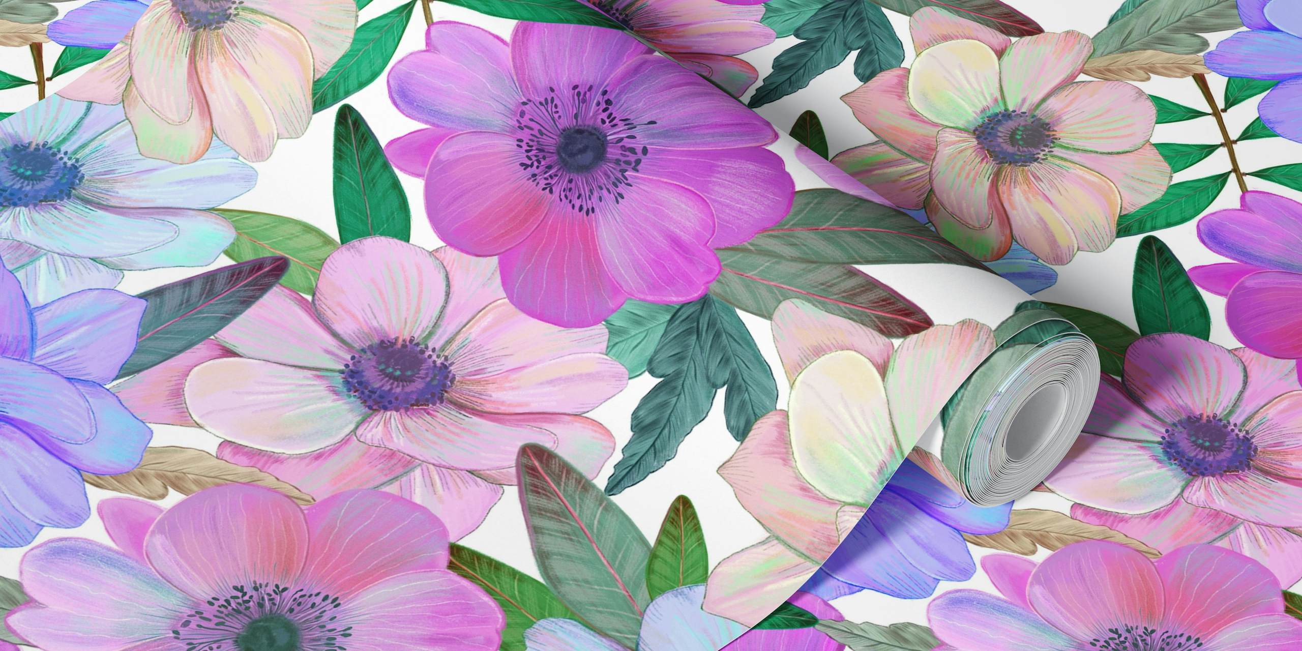 Konstnärlig hand drawn anemones pattern tapet