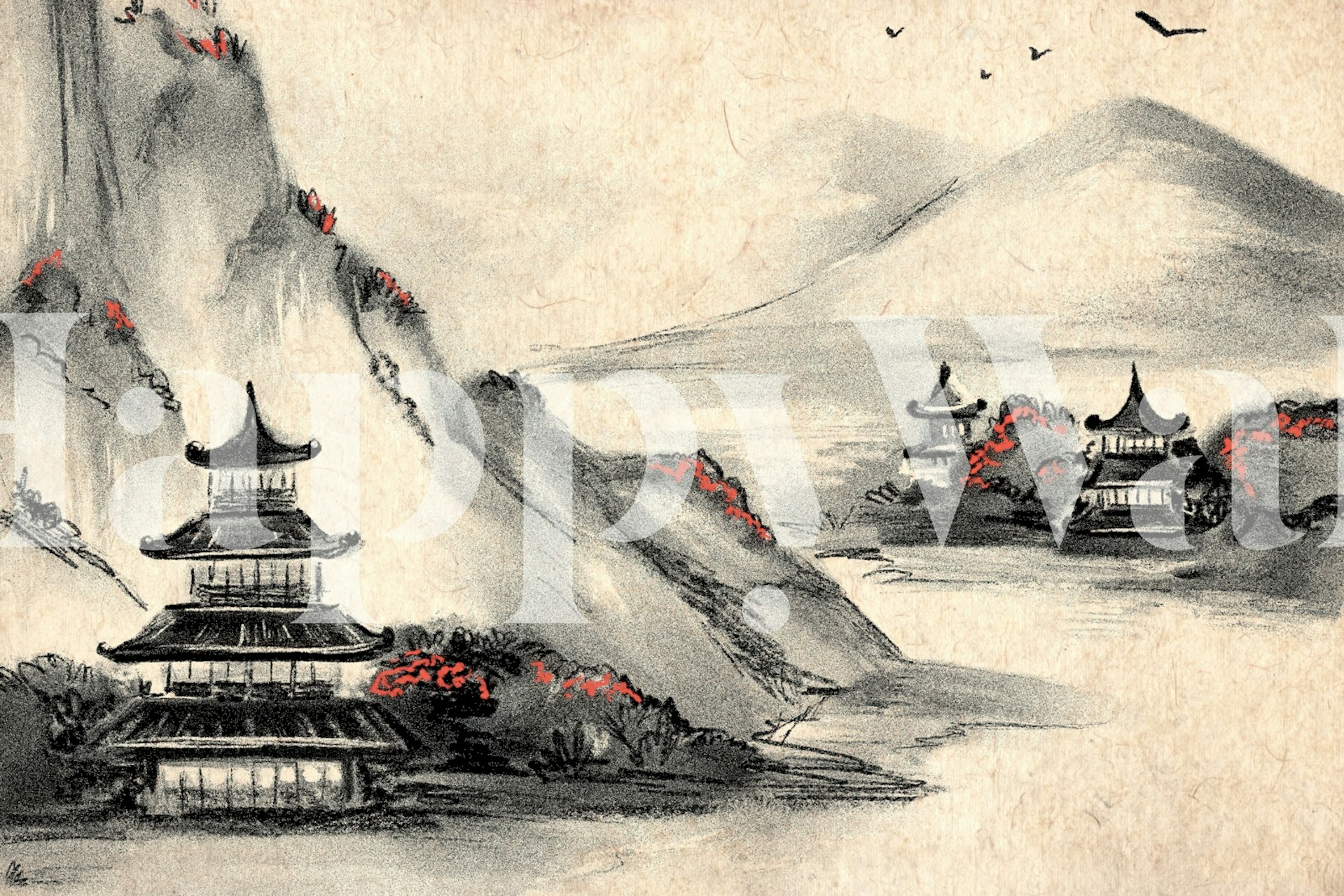 Asia Landscape wallpaper su carta fatta a mano Giappone