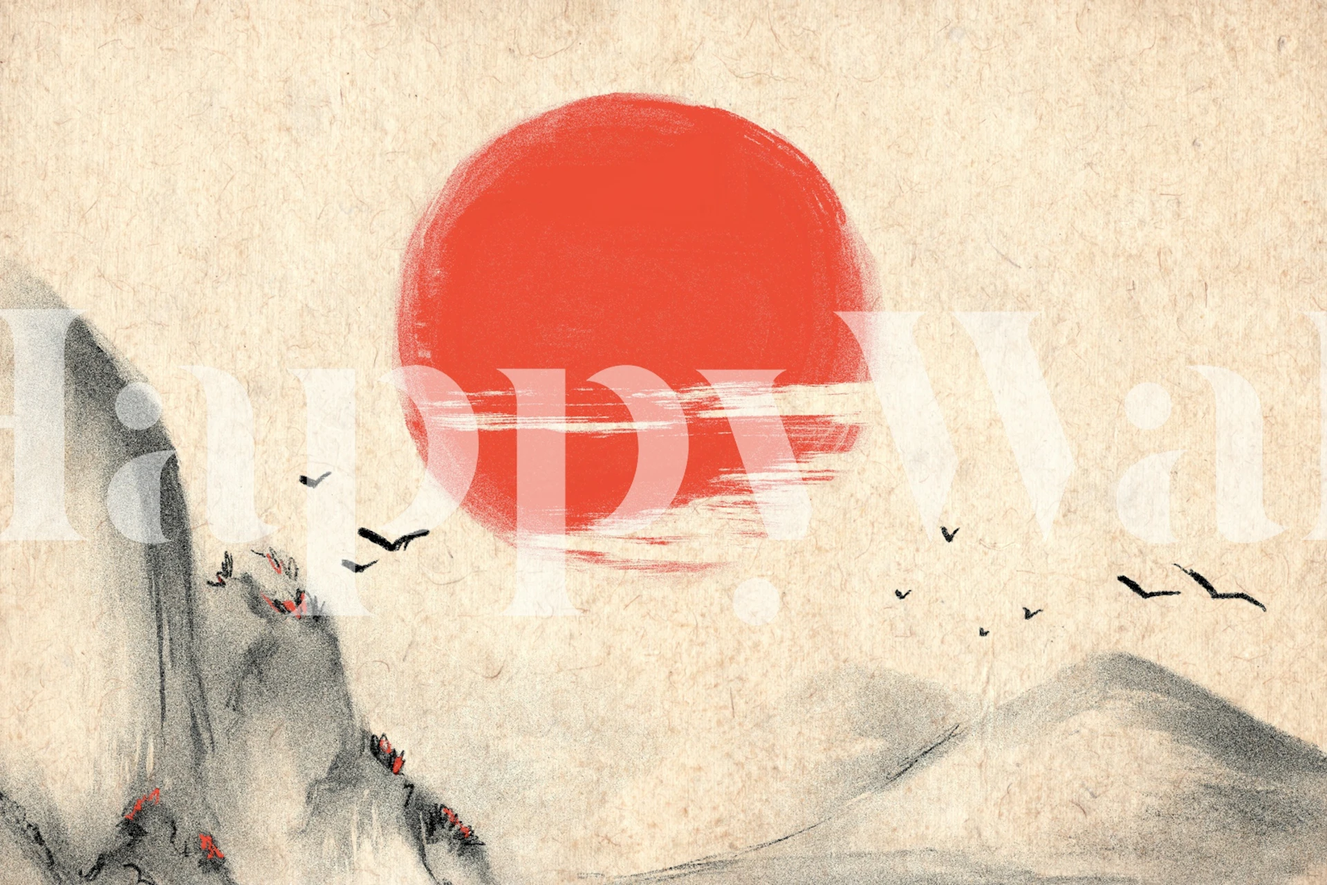 Tradisjonelt japansk soloppgang-tapet med rød sol og teksturert bakgrunn