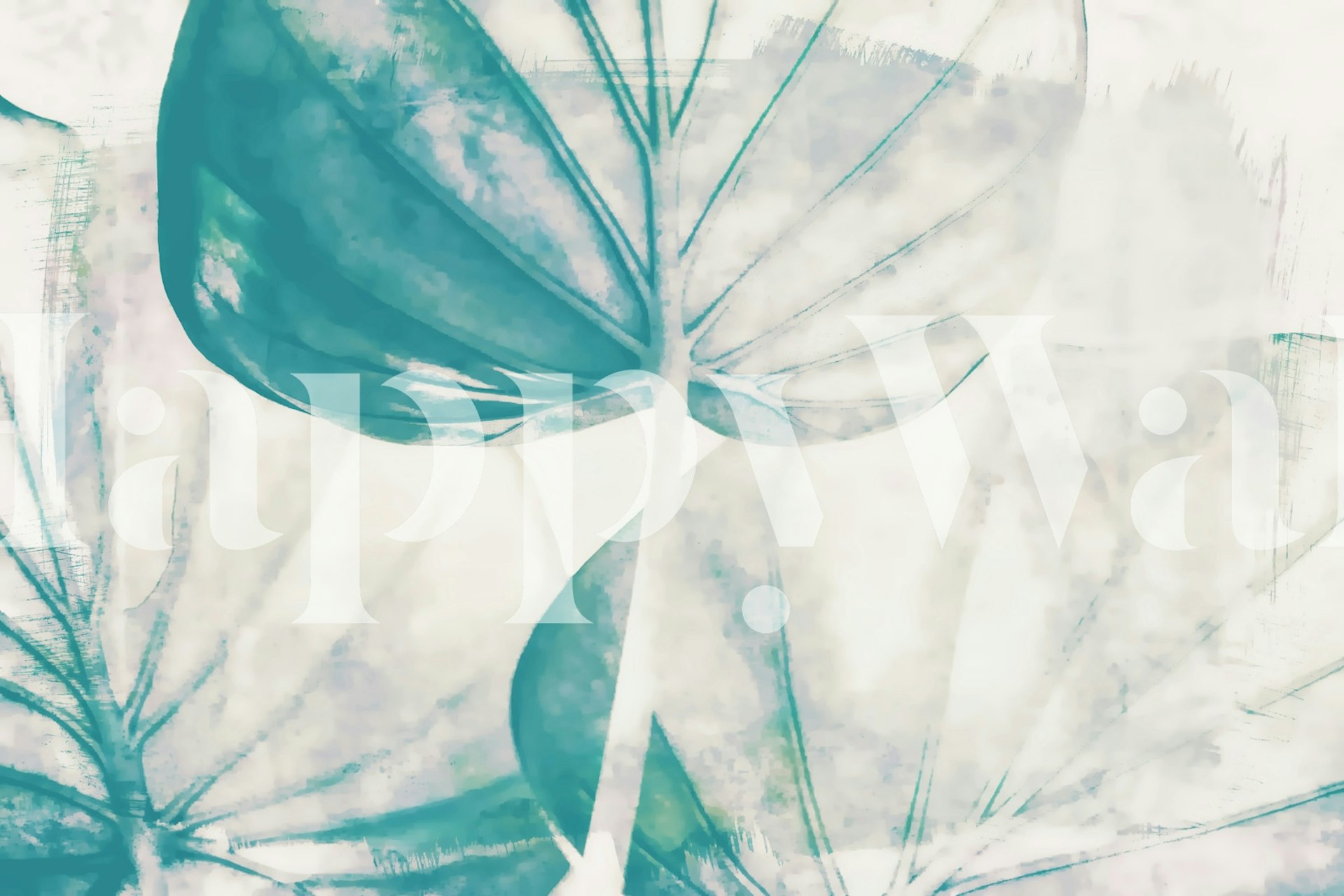 Watercolor cyan leaf pattern wallpaper