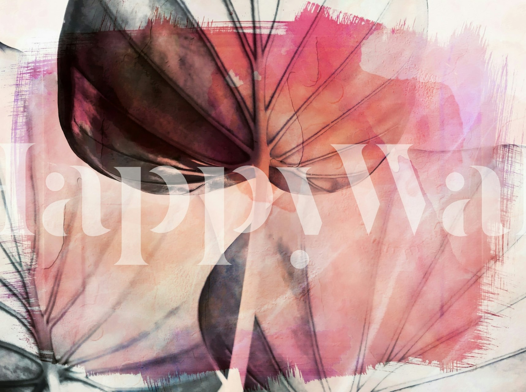 Coral Japandi Leaves wallpaper in a room