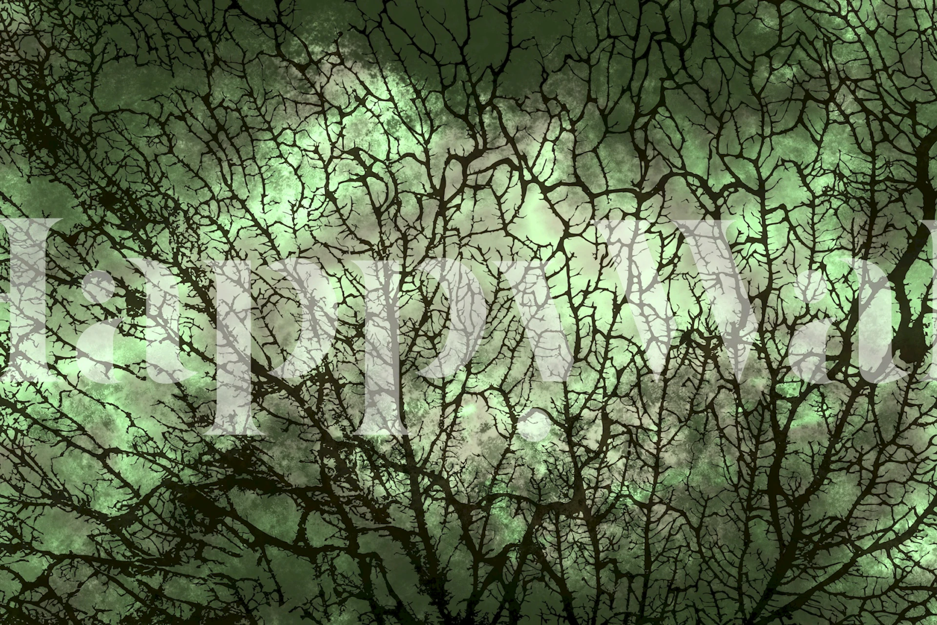 Emerald green wall mural with moss-like textures and branching patterns