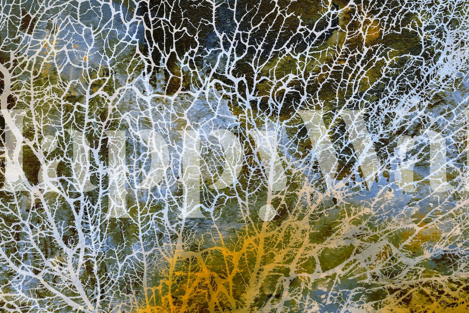 Strukturiertes Japandi-Moos-Wandbild mit Grün- und Grautönen und weißem Overlay-Muster