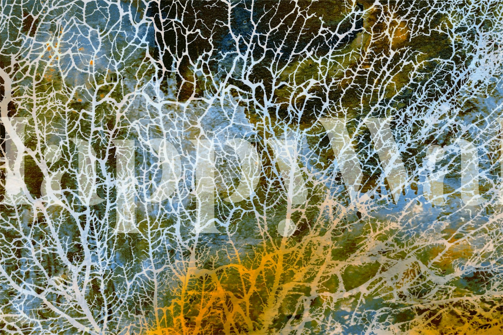 Textured Japandi Moss wall mural with green and gray hues and white overlay pattern