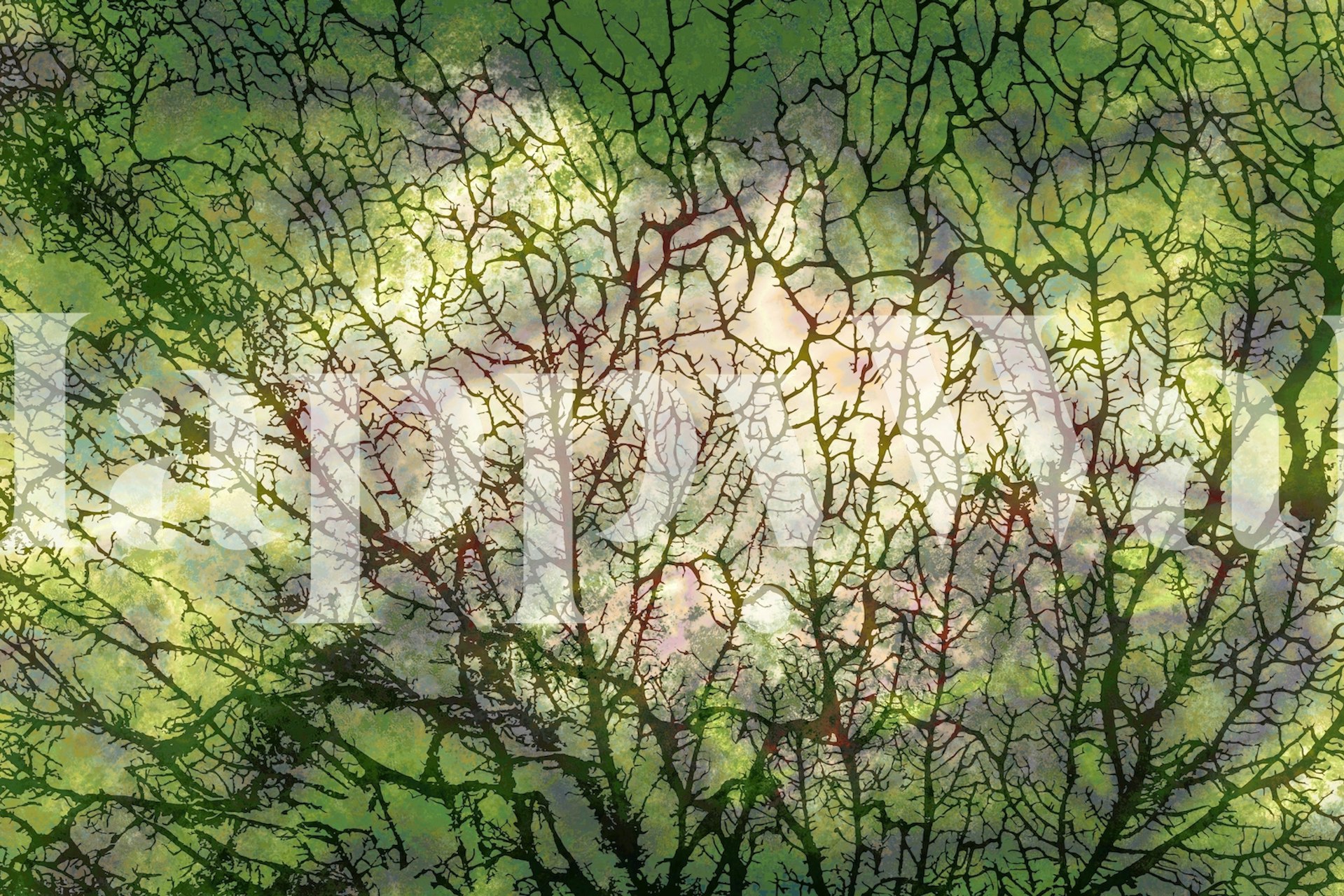 Green tree branch pattern on light background wallpaper