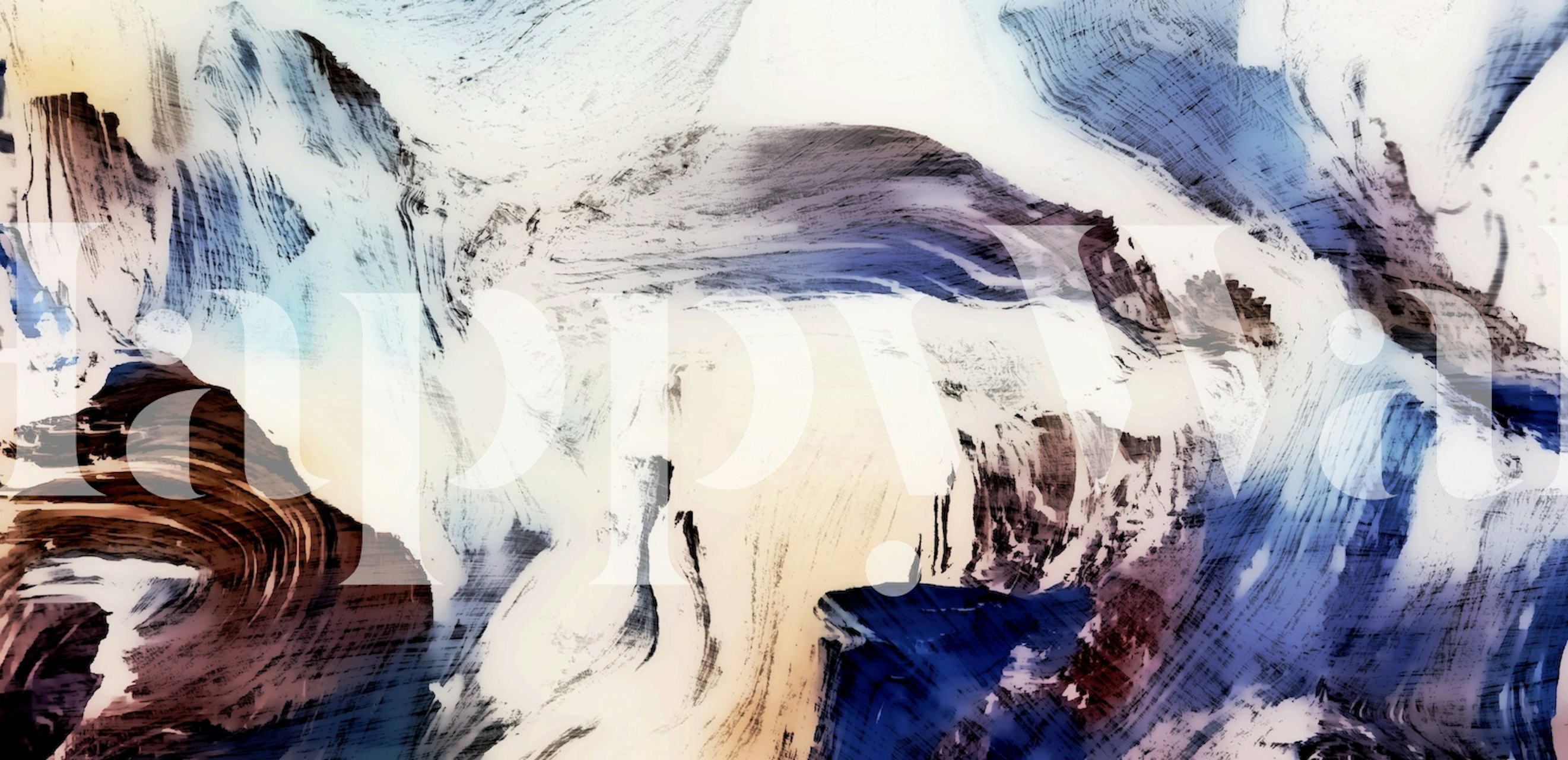 Abstract wall mural featuring tranquil blues and earthen browns, reminiscent of a Japanese landscape at dawn.