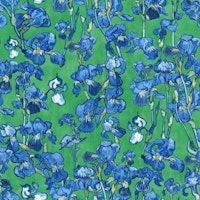 Van Gogh Irises Pattern in emerald green and cobalt blue wallpaper