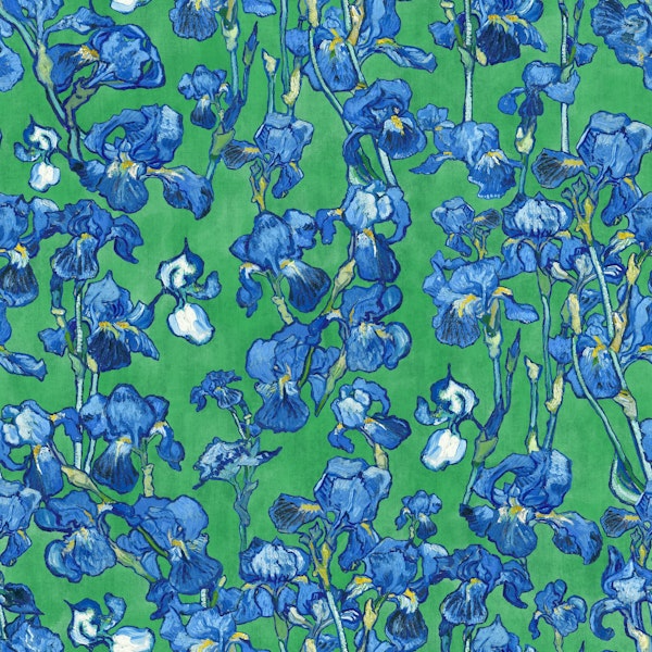 Van Gogh Irises Pattern in emerald green and cobalt blue
