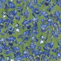 Van Gogh Irises Pattern in fern green and cobalt blue wallpaper