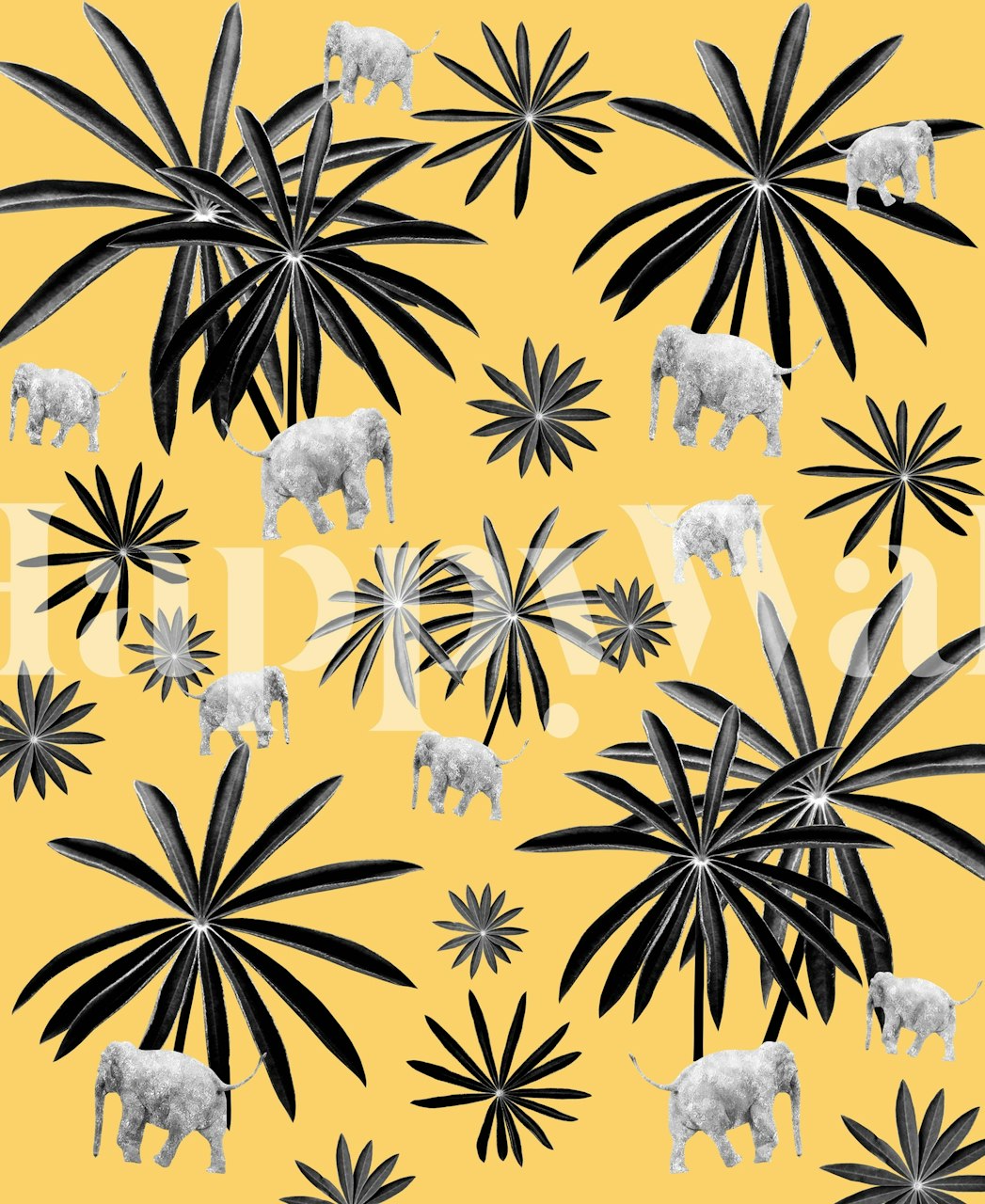 Papel pintado Palm Tree y Elephant en una habitación