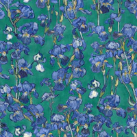 Van Gogh Irises Pattern in viridian green and cobalt blue tapet
