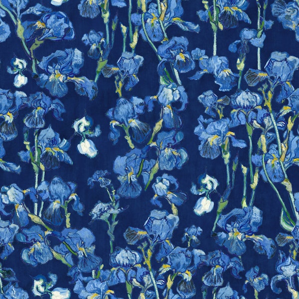 Van Gogh Irises pattern in cobalt navy denim blue