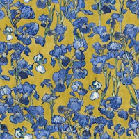 Van Gogh Irises Pattern in mustard yellow and cobalt blue wallpaper