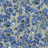 Van Gogh Irises Pattern in grey and cobalt blue wallpaper