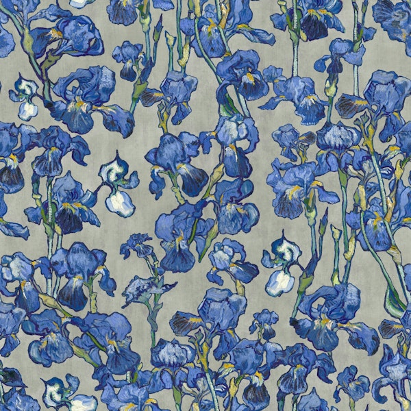 Van Gogh Irises Pattern in grey and cobalt blue