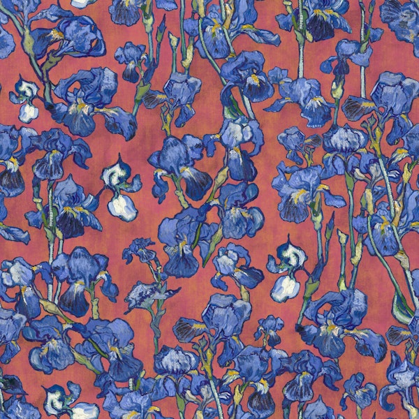 Van Gogh Irises Pattern in indian red and cobalt blue