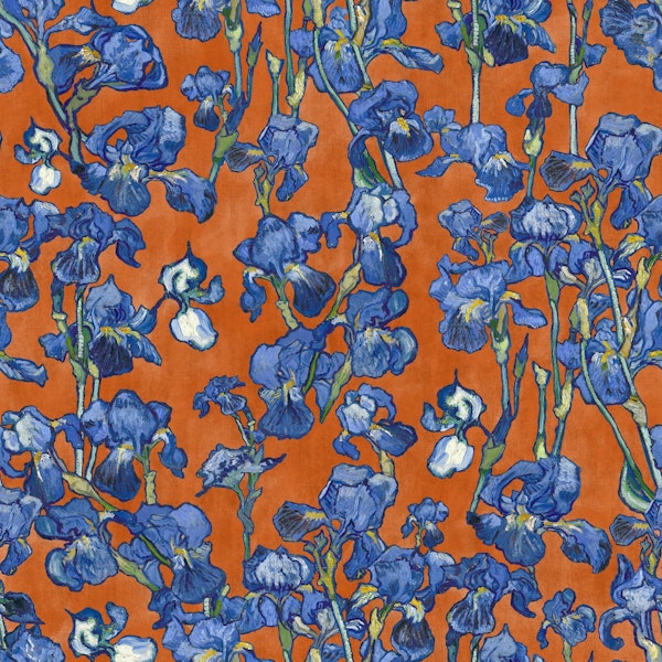 Van Gogh Irises Pattern in orange and cobalt blue