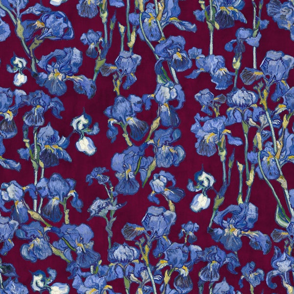 Van Gogh Irises Pattern burgundy red cobalt
