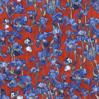 Van Gogh Irises Pattern in vermilion red and cobalt blue wallpaper papiers peint