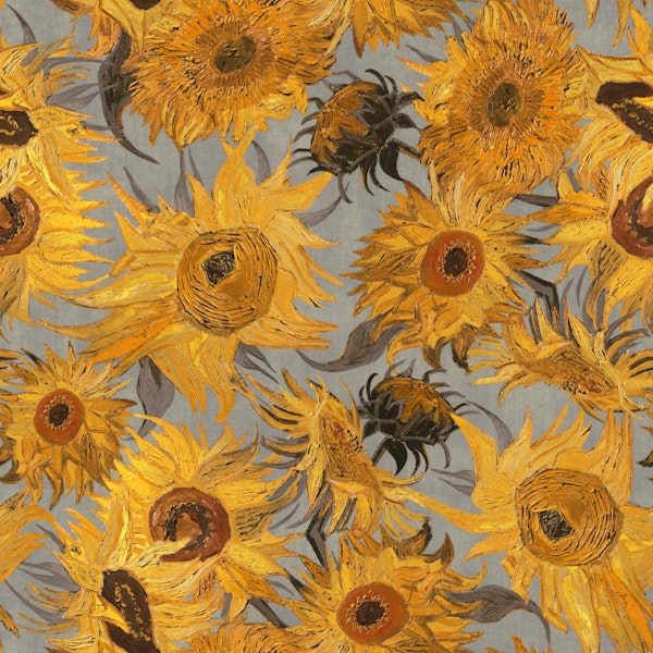 Van Gogh Sunflowers Pattern in yellow grey