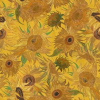 Van Gogh Sunflowers Pattern in yellow, green, rust and brown wallpaper