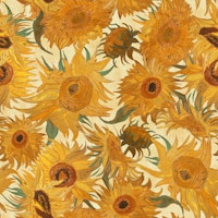Van Gogh Sunflowers Pattern in yellow, sage green, rust wallpaper