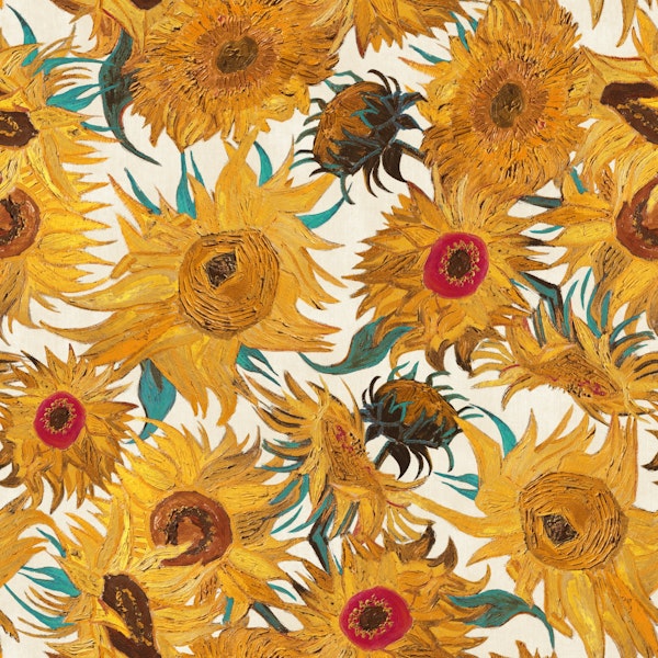 Van Gogh Sunflowers Pattern cream yellow aqua