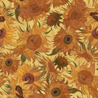 Van Gogh Sunflowers Pattern in yellow, olive green, rust wallpaper