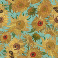 Van Gogh Sunflowers Pattern aqua green red tapet