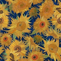 Van Gogh Sunflowers Pattern in yellow, navy blue, green, ochre and orange papel de parede