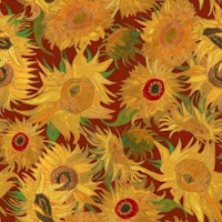 Van Gogh Sunflowers Pattern in yellow, green and burgundy red papel de parede