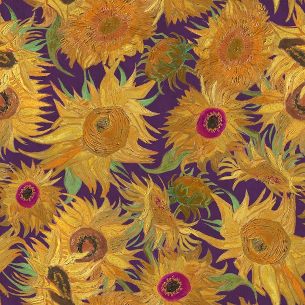 Van Gogh Sunflowers Pattern in yellow violet