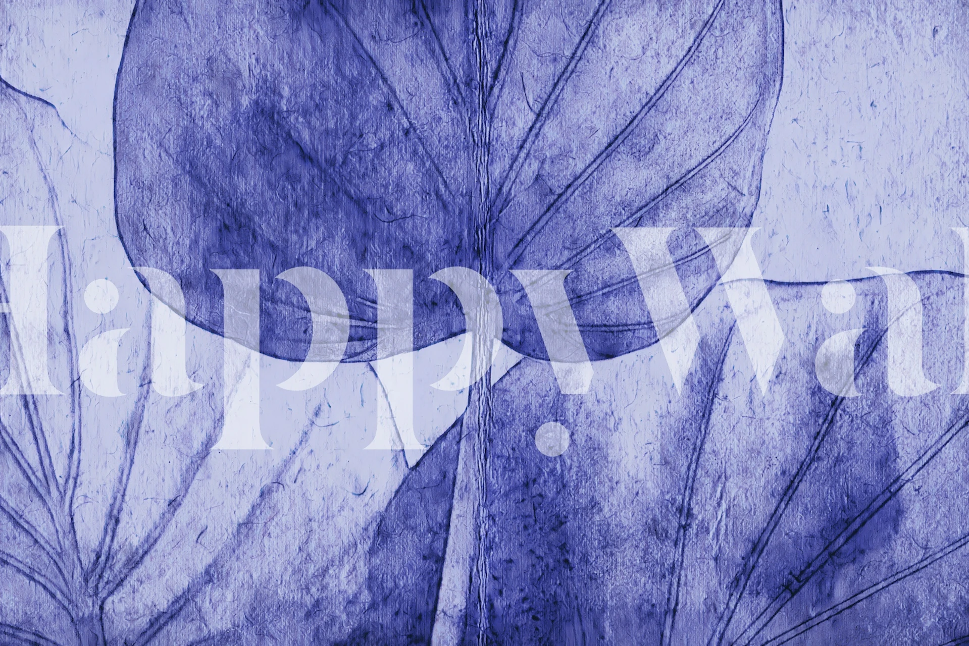 Indigo Blue Japandi Leaf wall mural with hand-drawn style leaves